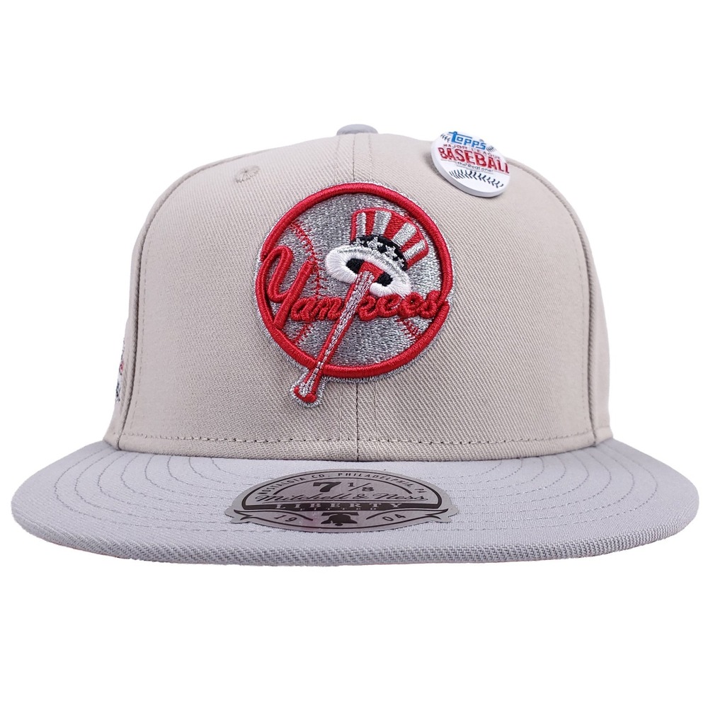Topps NY Yankees Mitchell & Ness MLB Fitted 7 1/8 Flatbill Hat Cap 3D Logo NWT